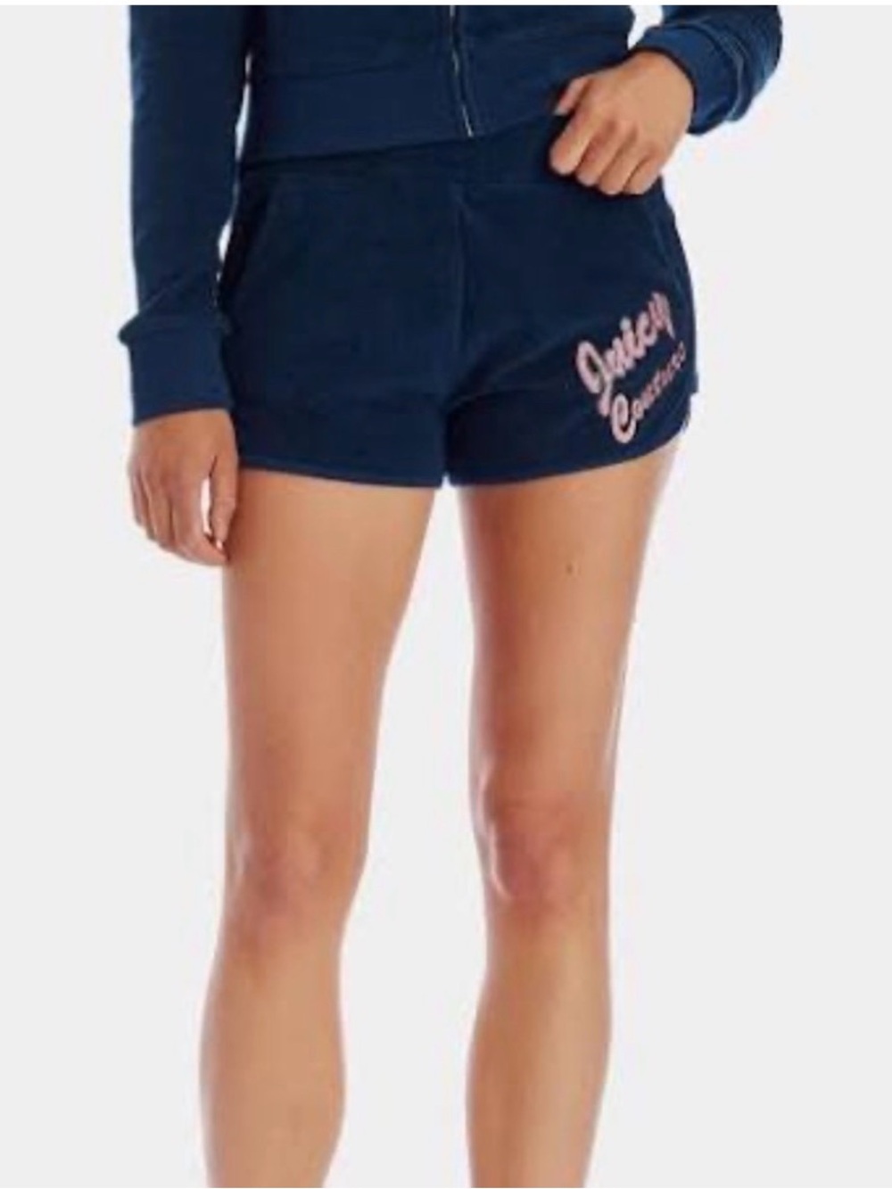 Juicy Couture Navy Velour Logo Short with Pink Script